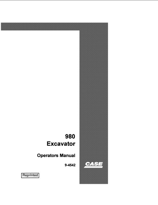 CASE Construction 980 Crawler Excavator Operators Manual 9-4542 English