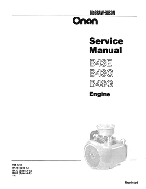 Onan McGraw-Edison B43E, B43G, B48G Gasoline Engines Service Manual 40545000 English