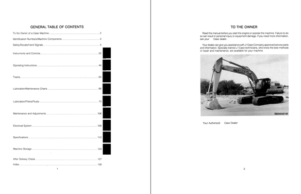 CASE Construction 9040 Crawler Excavator Operators Manual 9-23810 English