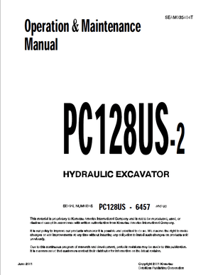 Komatsu PC128US-2 6457 and up Hydraulic Excavator Operation &amp; Maintenance Manual SEAM035404T English