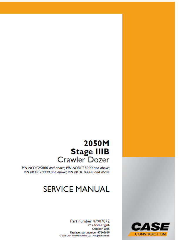 CASE Construction 2050M Stage IIIB Europe Crawler Dozer Service Manual 47907872 2nd edition English