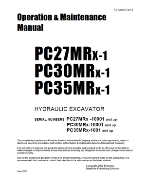 Komatsu PC27MRX-1, PC30MRX-1, PC35MRX-1 Hydraulic Excavator Operation Maintenance Manual SEAM035305T