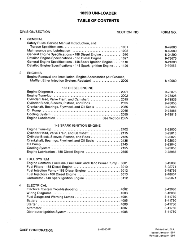 CASE Construction 1835B North America Uni-Loader Skid Steer Loader Service Manual 8-42080 English