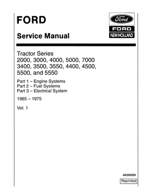Ford 2000, 3000, 3400, 3500 3550 4000 4400 4500 5000 5500 5550 7000 Tractors Service Manual 40200050