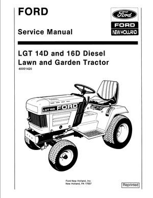 Ford New Holland LGT 14D, LGT 16D Diesel Lawn and Garden Tractor Service Manual 40001420 English