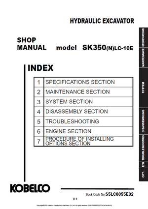 Kobelco SK350LC-10E, SK350NLC-10E Hydraulic Excavator Service Manual Shop Manual S5LC0055E02 English