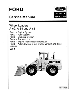 Ford New Holland A-62, A-64, A-66, A62, A64, A66 Wheel Loader Service Manual 40006230 English
