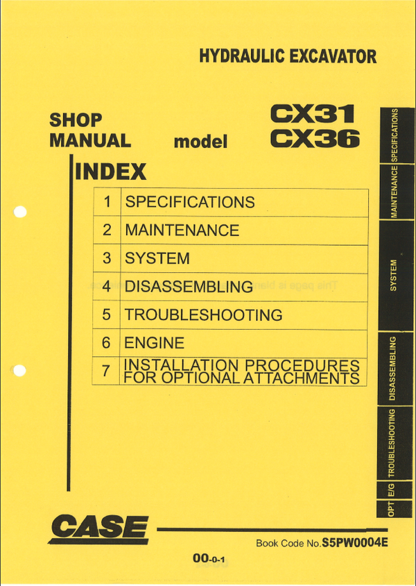 CASE Construction CX31, CX36 Hydraulic Excavator Shop