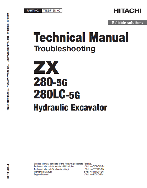 Hitachi ZAXIS ZX280-5G, ZX280LC-5G Hydraulic Excavator Technical Manual Troubleshooting TTDDF-EN-00
