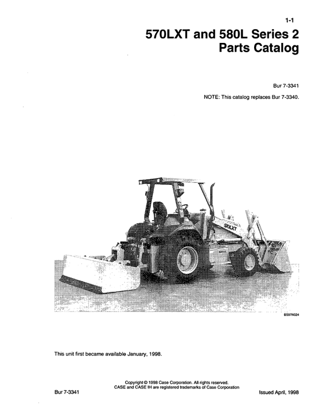 CASE Construction 570LXT and 580L Series 2 Backhoe Loader Parts Catalog 7-3341 English