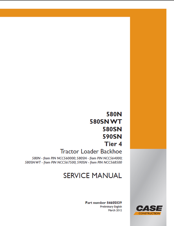 CASE Construction 580N, 580SN WT, 580SN, 590SN Tier 4