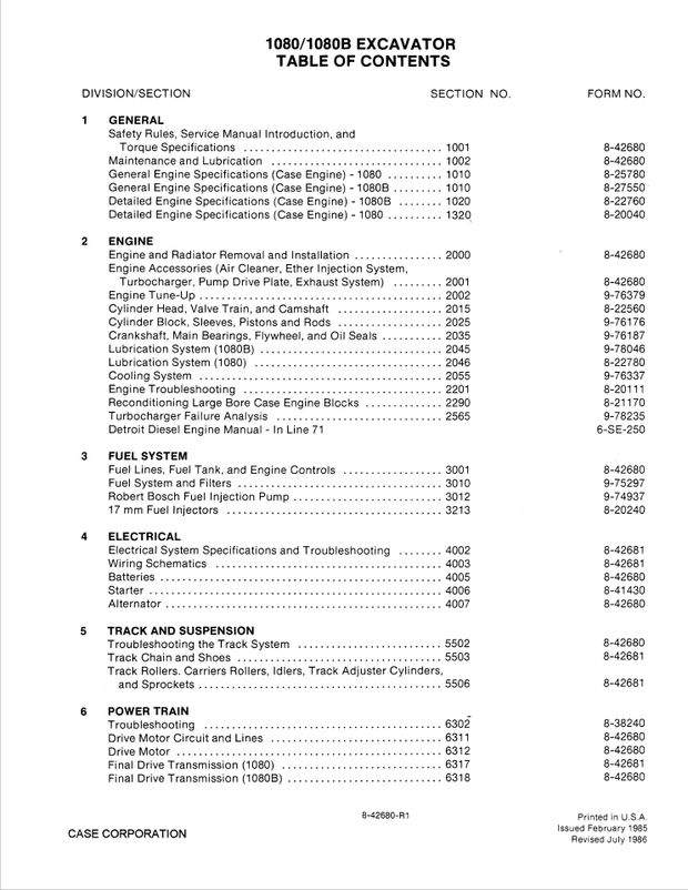 Case Construction 1080, 1080B Crawler Excavator Service Manual 8-42681 English