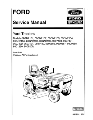 Ford New Holland YT12.5, YT14, YT16, YT16H, YT18H Yard Tractors Service Manual 40215110 English