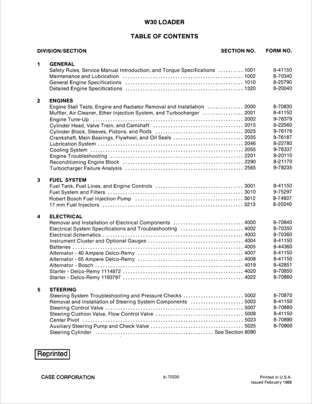 Case Construction W30 Articulated Wheel Loader Service Manual 8-41151 English