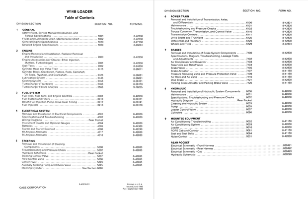 Case Construction W14B Wheel Loader Service Manual 8-42830 English