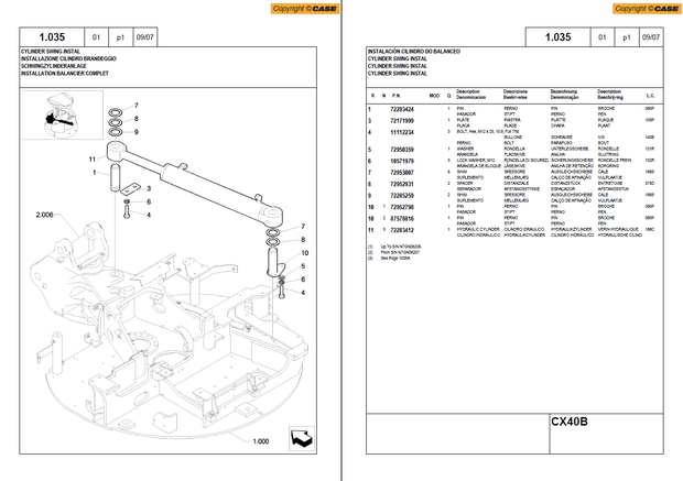 CASE Construction CX40B Mini Crawler Excavator Parts Catalogue 6-85074 Multiple Language