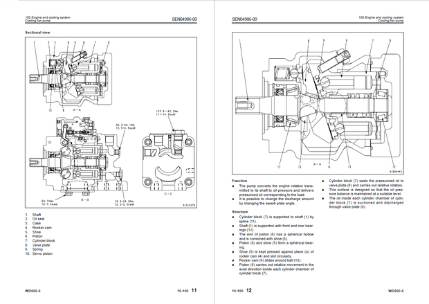 Komatsu Shop Manual WD600-6 55001 and up Wheel Dozer SEN04979-06 English