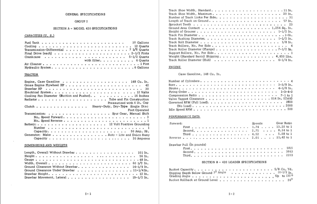 J.I Case 420, 420B, 420C Gasoline Crawler Tractor Service Manual 9-70121 English