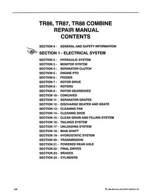 New Holland TR86, TR87, TR88 TR Series Combine Repair Manual 40008630 English