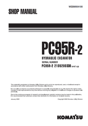 Komatsu Utility PC95R-2 21D5200330 and up Hydraulic Excavator Service Shop Manual WEBM004100 English