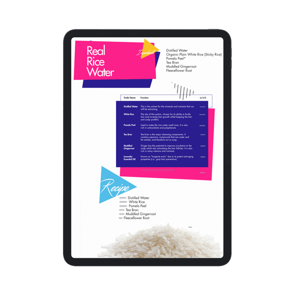 Actual Real Rice Water recipe preview; measurements and instructions are obscured