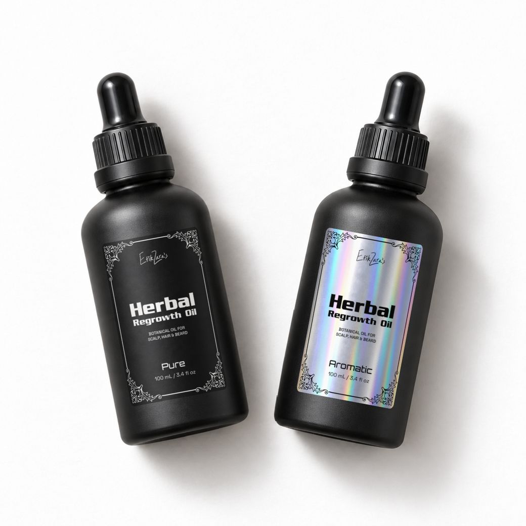 Pure and Aromatic Herbal Regrowth Oil 100 ml bottles in a bright studio composition