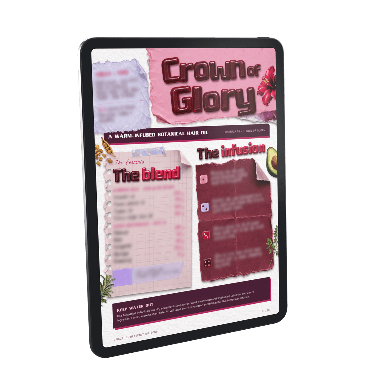 Protected Crown of Glory preview on a large iPad; recipe details obscured