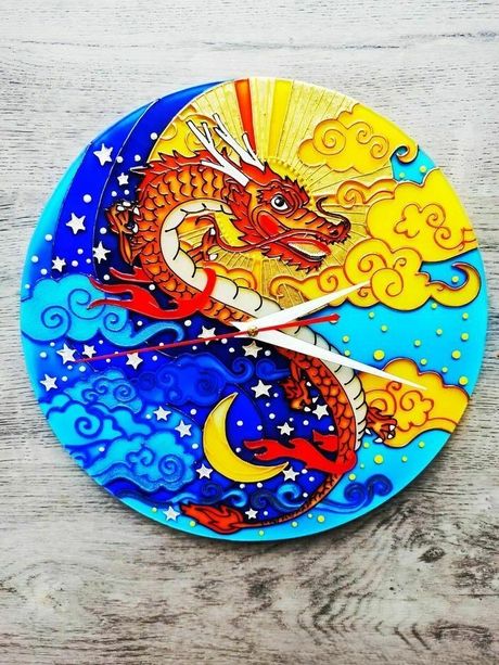 "Dragon" Stained-Glass Style Clock