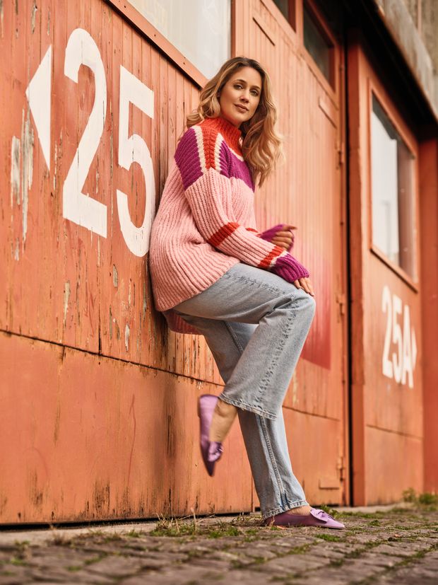 Patentmuster-Pullover mit Farbflächen