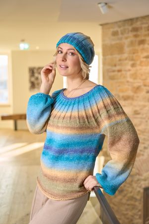 Mütze und Top Down-Pulli mit Rippenmusterpasse