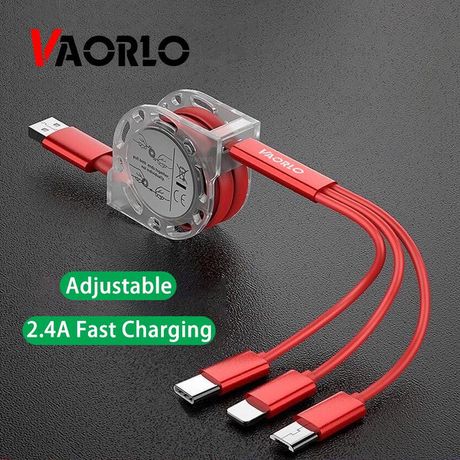 VAORLO Cavo di ricarica USB retrattile 3 in 1 per XiaoMi HuaWei Samsung Cavo di ricarica portatile 