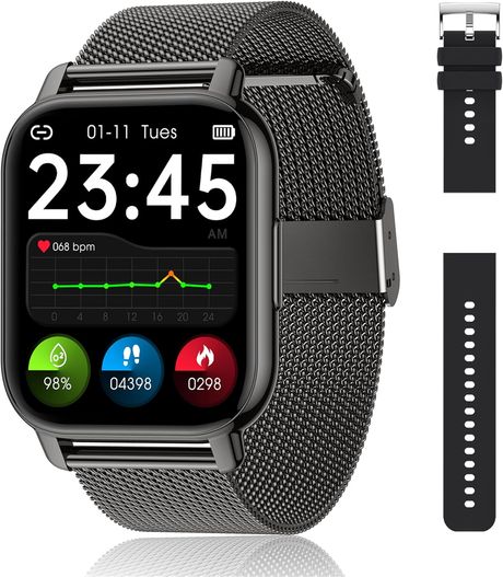 Popglory Smartwatch Uomo Donna, 2 cinturini Orologio Chiamate e Whatsapp, 