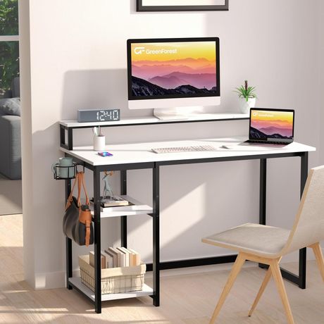 Scrivania da Ufficio e Gaming con Supporto Monitor, Tavolo Computer 100 cm, Scaffali Reversibili