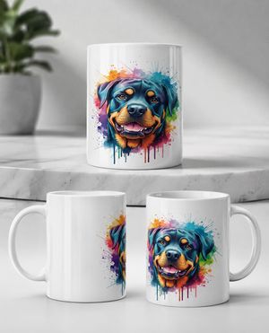 Watercolor Rottweiler Face Mug – Dog Lover Coffee Cup