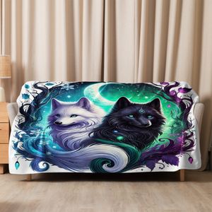 Midnight and Frost Wolves Throw Blanket