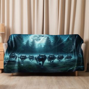 Midnight Wolf Pack Sherpa Blanket | Cozy &amp; Gothic