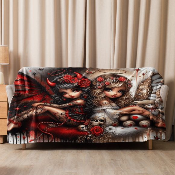 Good and Bad Angels Sherpa Blanket | Angel vs Demon Throw