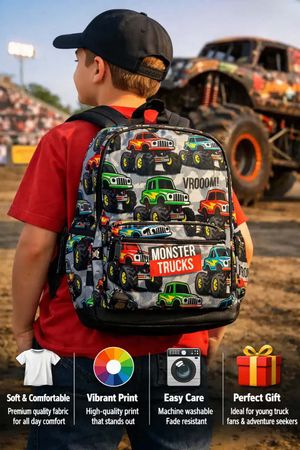 Monster Truck All-Over Print Backpack – Epic Gear for Kids