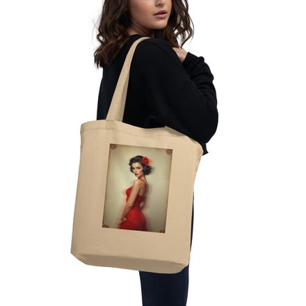 Vintage Pinup Red Dress Portrait Tote Bag