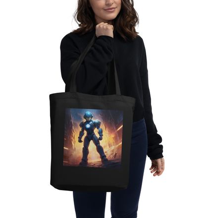 Blue Armored Warrior Double-Sided Tote Bag