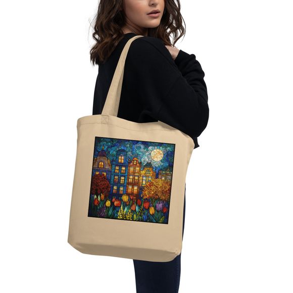 Moonlit Stained Glass Garden City Tote Bag