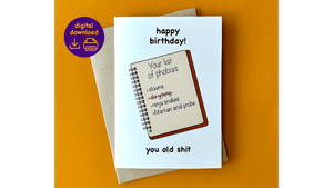 List of Phobias - Printable Birthday Card for Your Old Friend (PDF &amp; PNG) + Bonus Envelope Template