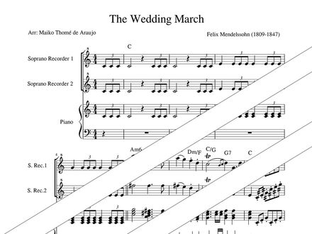 Wedding March – Soprano Recorder Duet + Piano (PDF + MP3) – C major – Mendelssohn