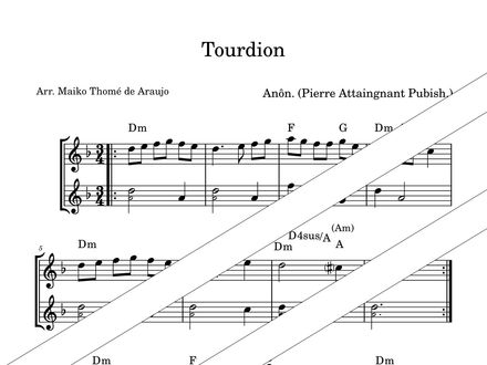 Tourdion – 2 Alto Recorders (or Sopraninos) + Chords (PDF + MP3) – D minor