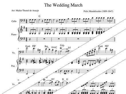 Wedding March – Intermediate Cello + Piano (PDF + MP3) – G major – Mendelssohn
