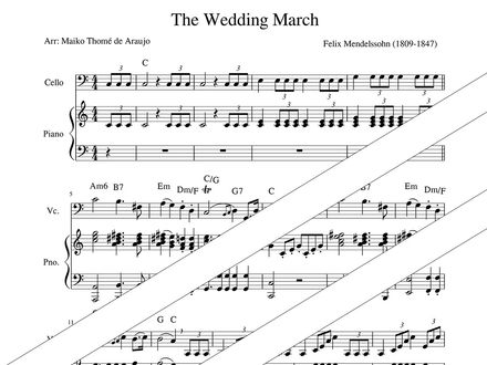 Wedding March – Easy Cello 1st Position + Piano (PDF + MP3) – C major – Mendelssohn