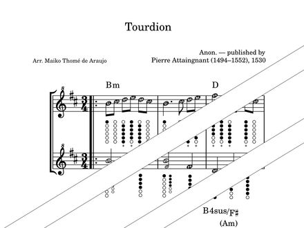Tourdion – Tin Whistle Duet + Chords, Fingerings &amp; Note Names (PDF + MP3) – B minor