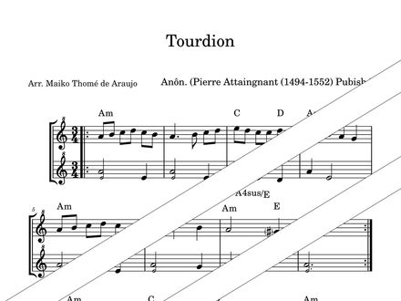 Tourdion – 2 Soprano Recorders + Chords (PDF + MP3) – A minor – Anonymous
