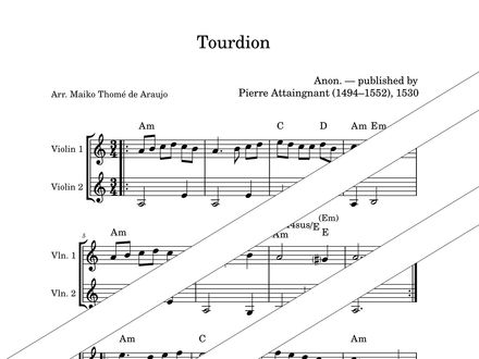 Tourdion – Violin Duet + Chords (PDF + MP3) – A minor – Anonymous