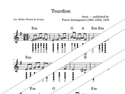 Tourdion – Tin Whistle + Chords, Fingerings &amp; Note Names (PDF + MP3) – E minor
